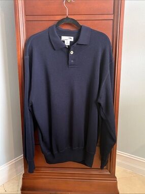 I Levrieri Men's Navy Polo Sweater - 100% Pure Merino Wool Made in Italy Large